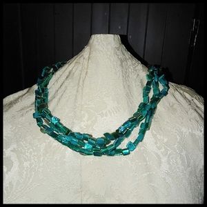 Vibrant Turquoise Abalone Shell 3 Strand  Necklace